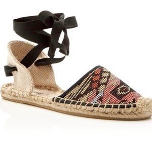 NWOB Soludos Women’s Classic Raffia Lace Up Aztec Espadrille Flats Sandals 7M